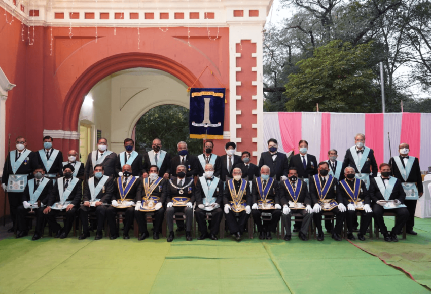 Group photograph with members of Lodge Corinth